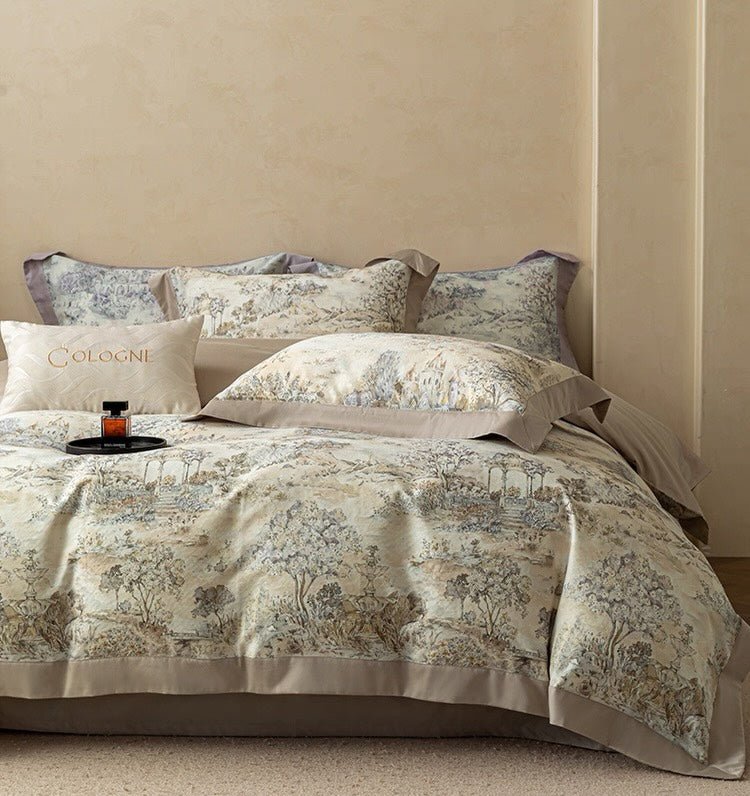 Serene Landscape Printed Duvet Set – Elegant Nature - Inspired Bedding with Soft Trim - myhomestore.com.pk