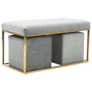 Modern Grey Velvet Upholstered Bench with Iron Gold Base - myhomestore.com.pk