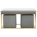 Modern Grey Velvet Upholstered Bench with Iron Gold Base - myhomestore.com.pk