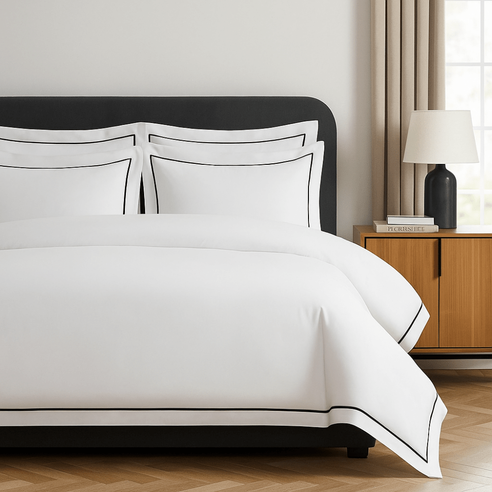 Single Line Embroidered Baratta Stitch Duvet Set - myhomestore.com.pk