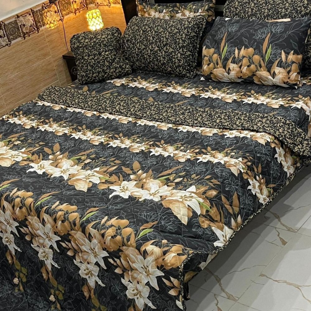 Soft Cotton Feel Printed Bedspread Set – 7 Pcs - myhomestore.com.pk