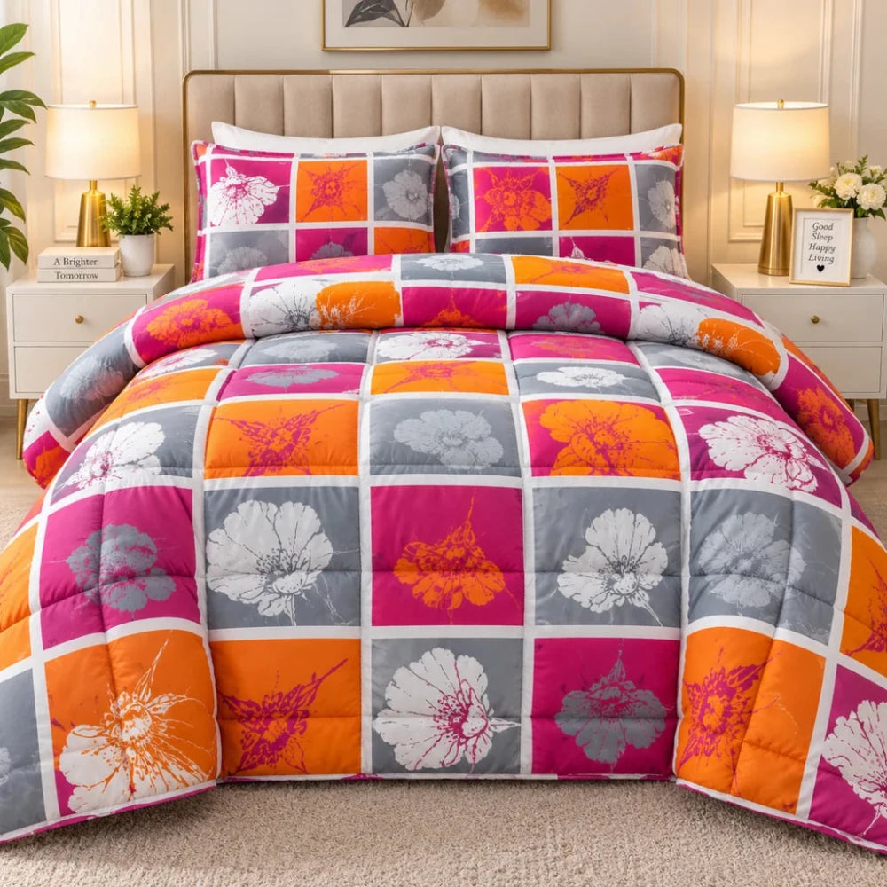 Soft Cotton Pink Geometric 7Pc Bedspread Set - myhomestore.com.pk