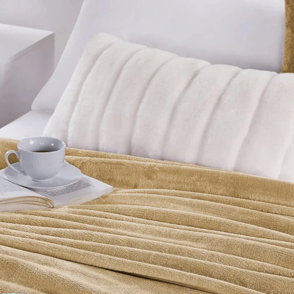 Soft Flannel Fleece Blanket In Beige - myhomestore.com.pk