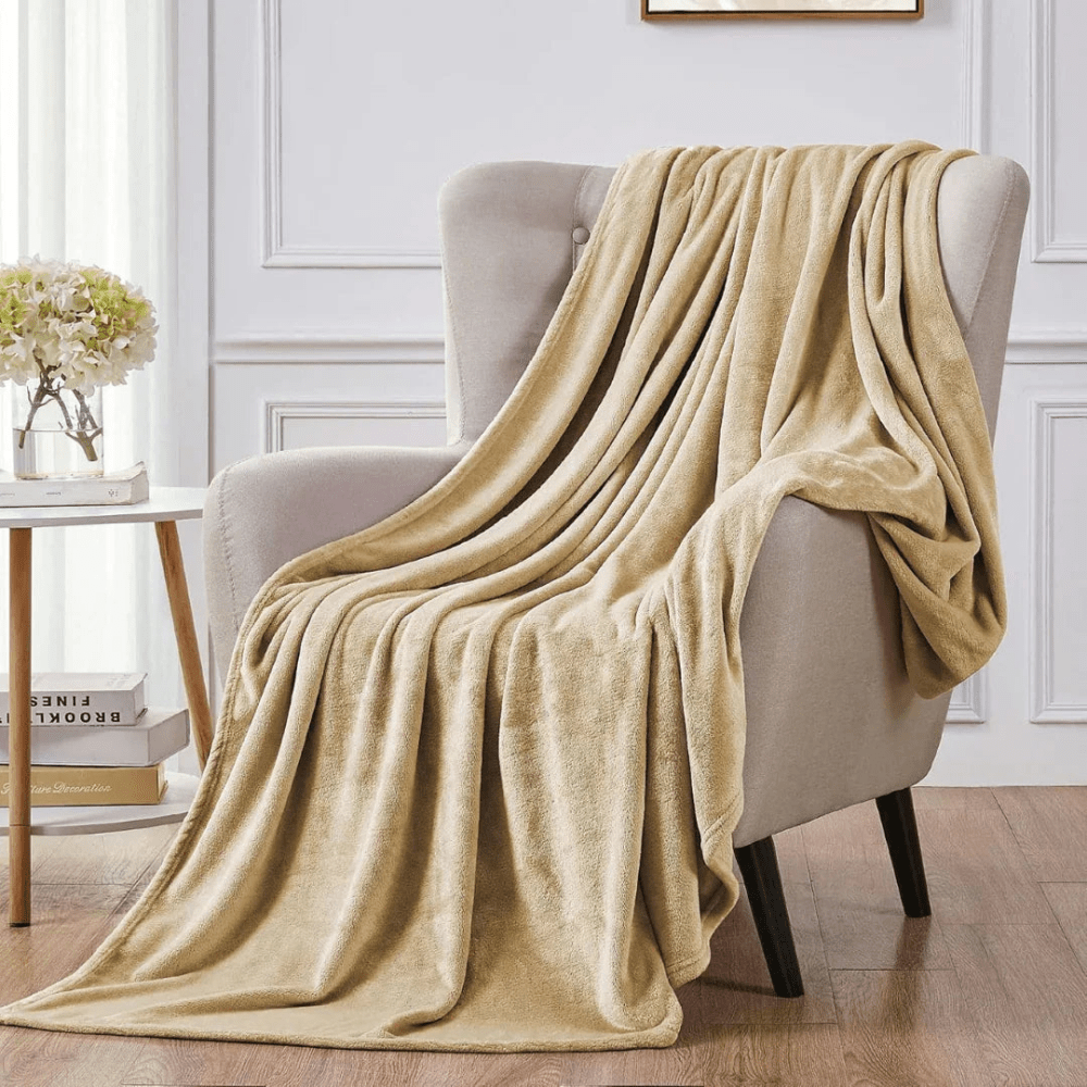 Soft Flannel Fleece Blanket In Beige - myhomestore.com.pk