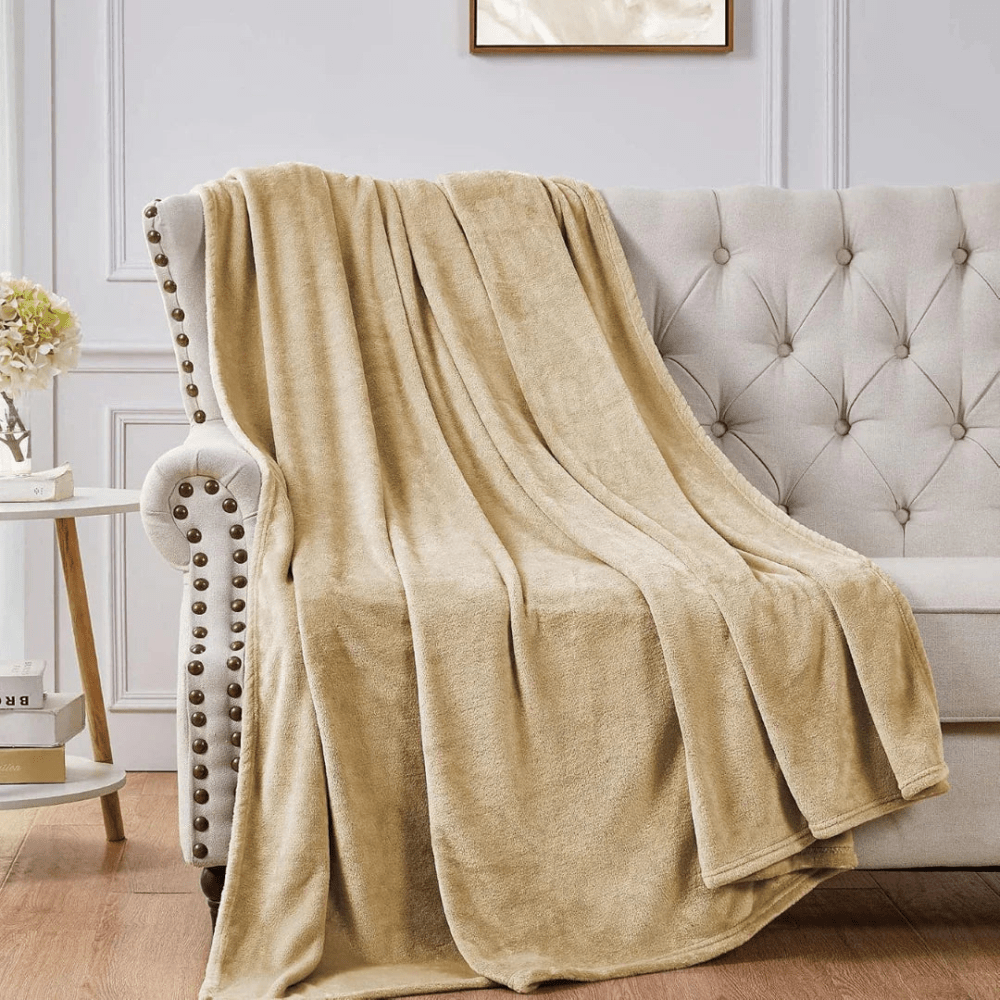 Soft Flannel Fleece Blanket In Beige - myhomestore.com.pk