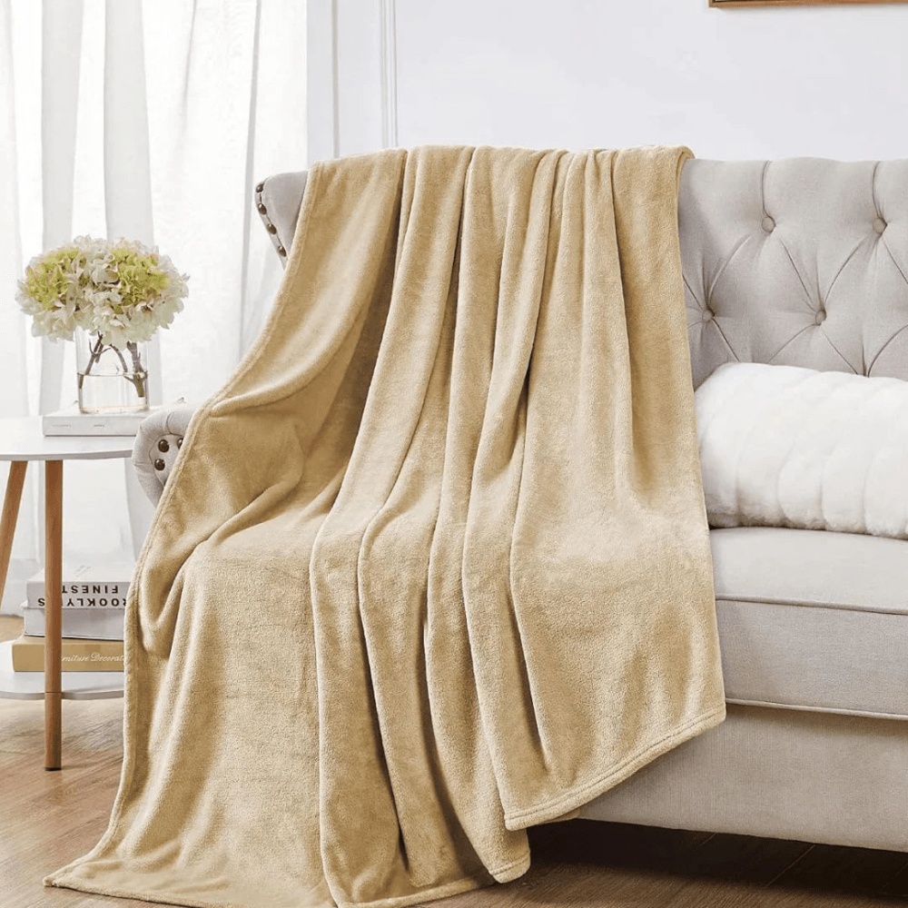 Soft Flannel Fleece Blanket In Beige - myhomestore.com.pk