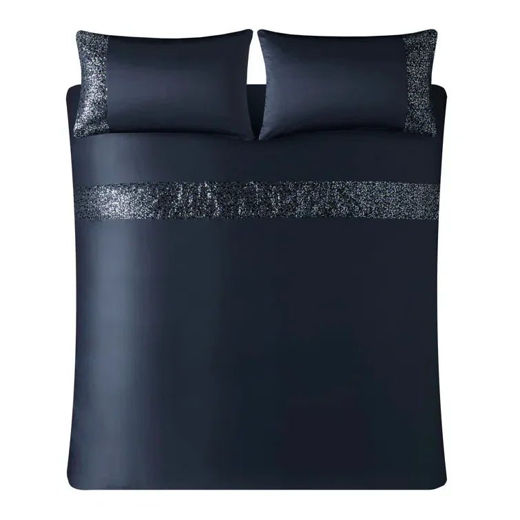 Solid Color Duvet Cover (Blue with black sequence) - myhomestore.com.pk