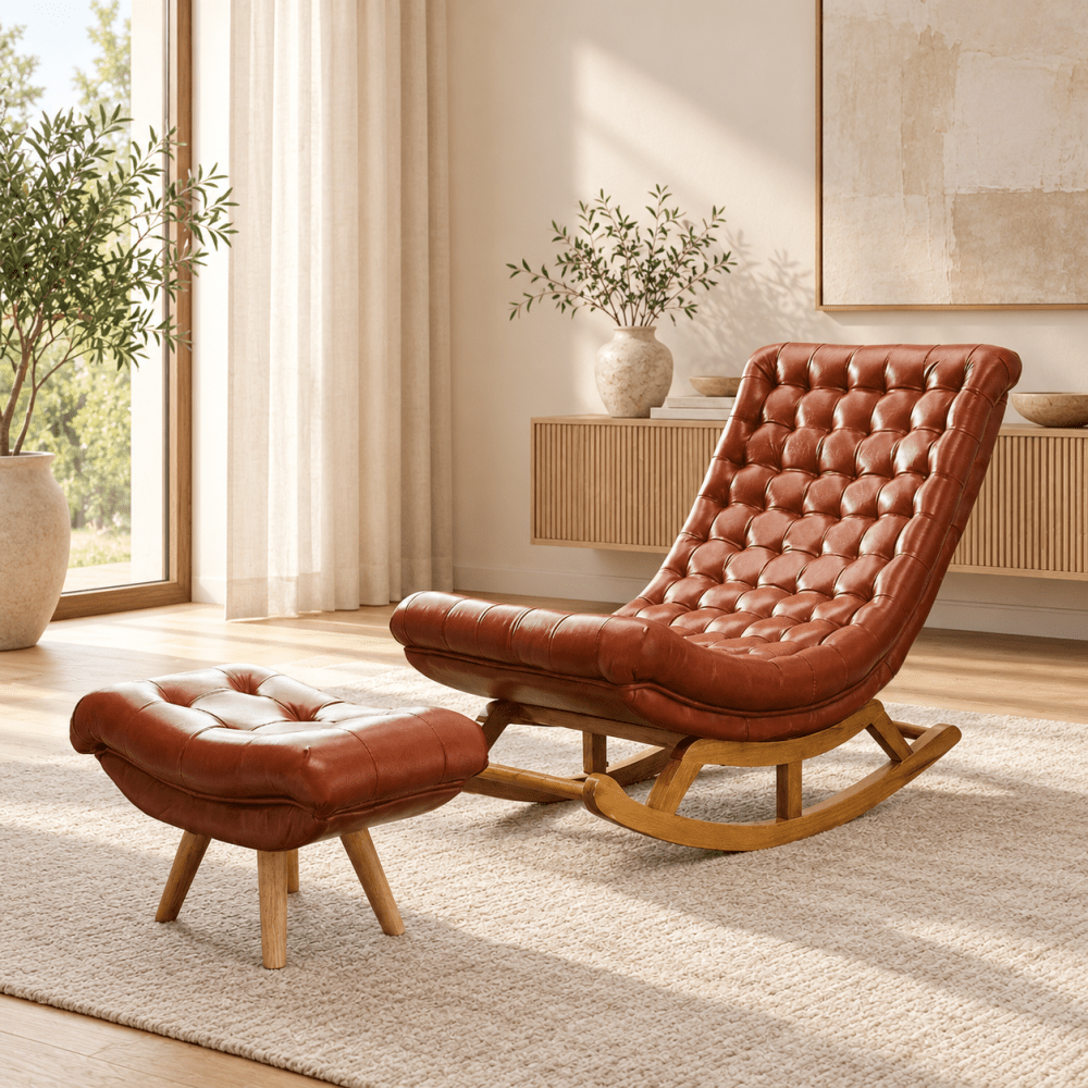 Solid Wood Rocking Chair with Footrest - myhomestore.com.pk