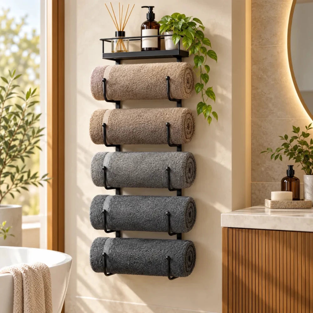 Sorbus Wall Mounted Towel Rack – Space-Saving Metal Towel Holder for Rolled Bath Towels - myhomestore.com.pk