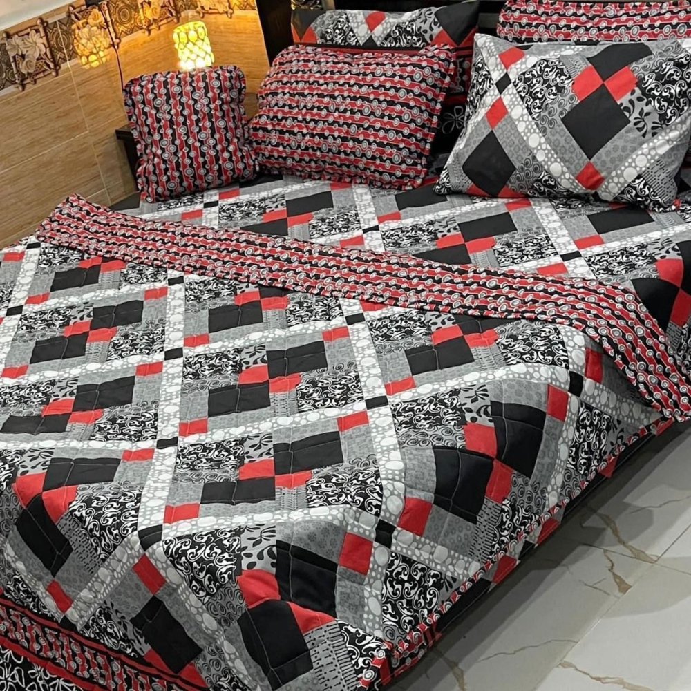 Stylish Printed Bedspread Set for King/Queen – 7 Pcs - myhomestore.com.pk
