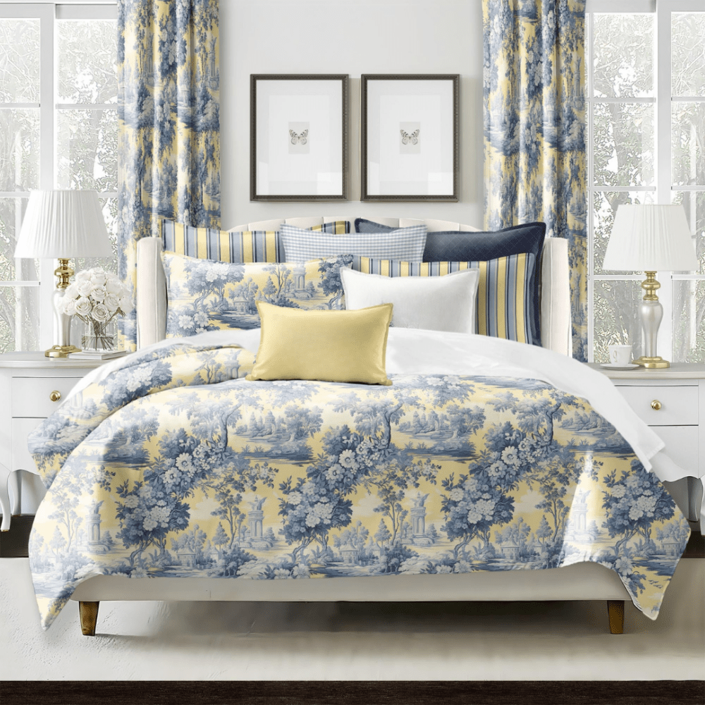 Sunny Blue Floral Printed Duvet Set – Elegant Yellow & Blue Floral Duvet - myhomestore.com.pk
