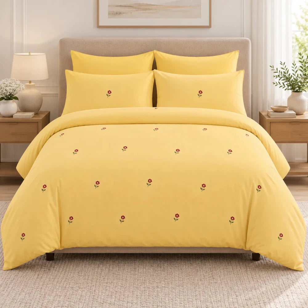 Sunshine Yellow Floral Embroidered Bedding Set - myhomestore.com.pk