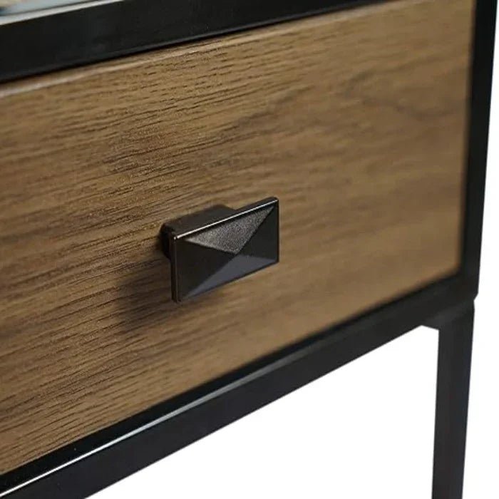 Table with Drawers ,Nightstand with Drawers and Shelf, Metal Frame End Table - myhomestore.com.pk