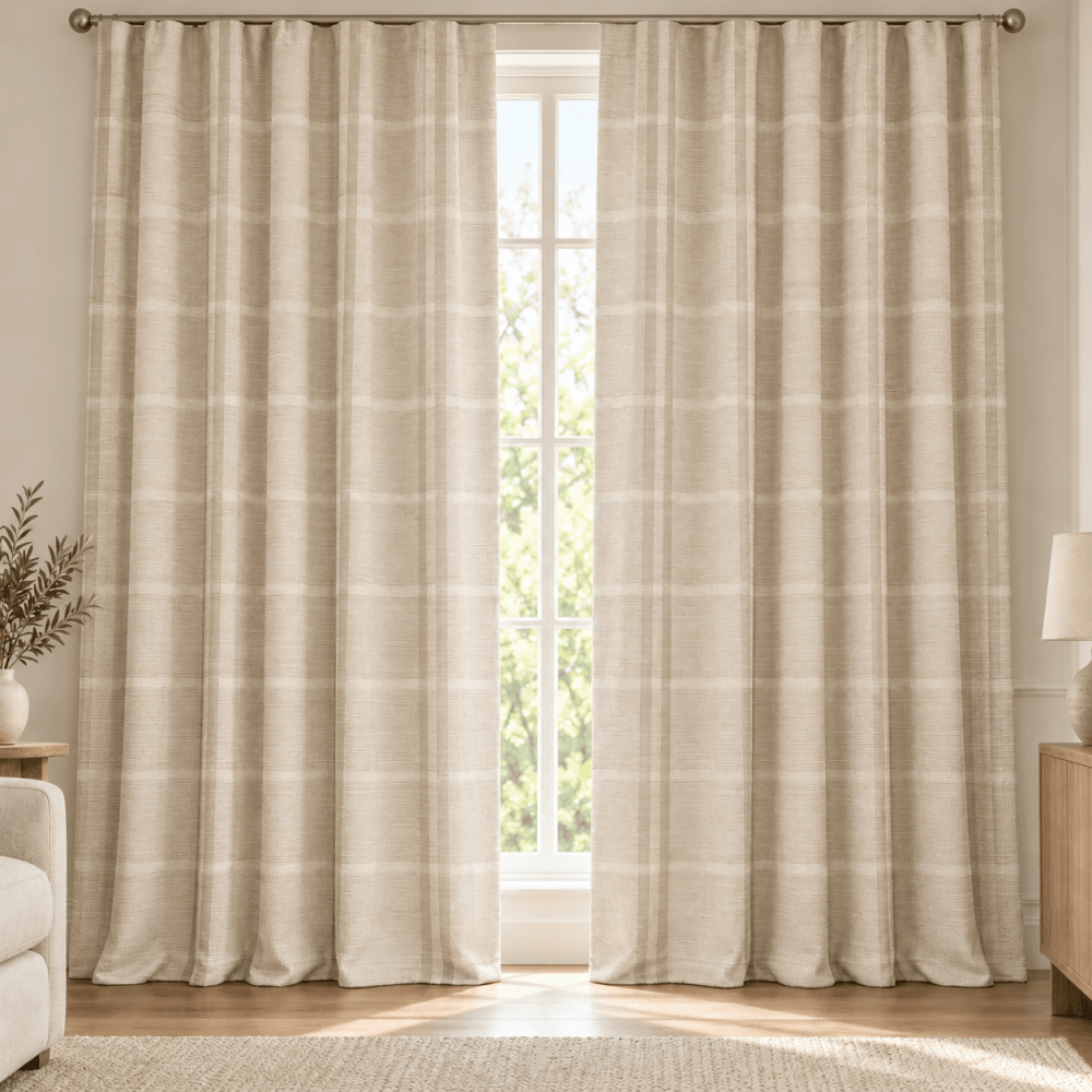 Taupe Beige Striped Duck Fabric Curtains – Pack of 2