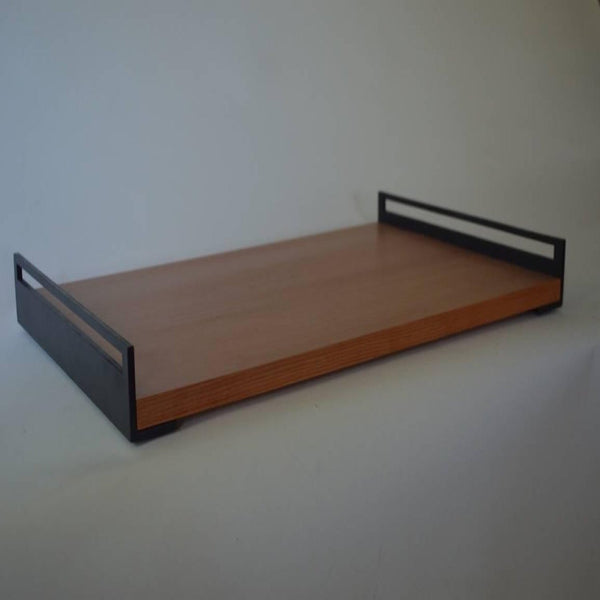 Blackened Metal and Wood Service Tray