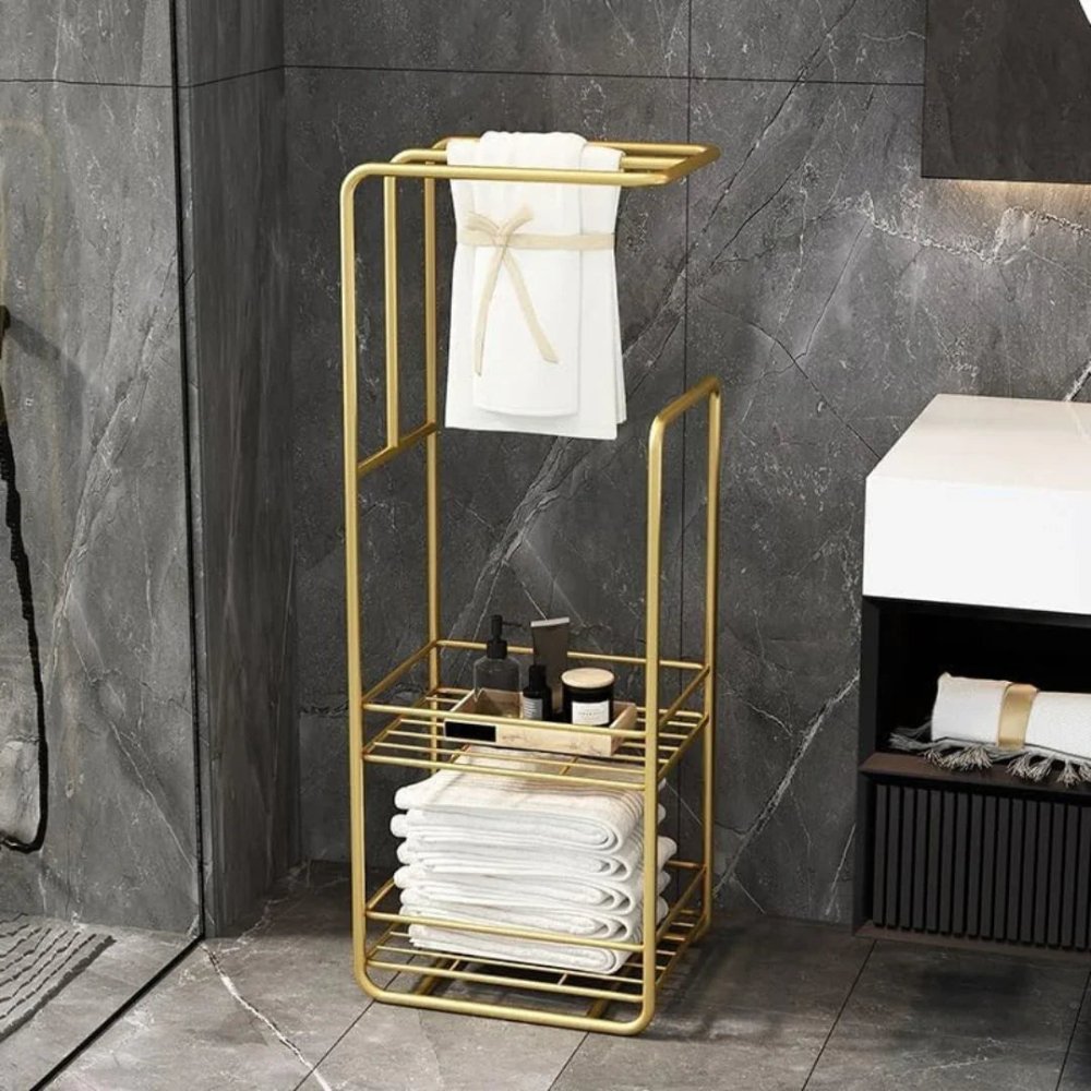 Towel Stand With Storage Shelf For Bathroom - myhomestore.com.pk