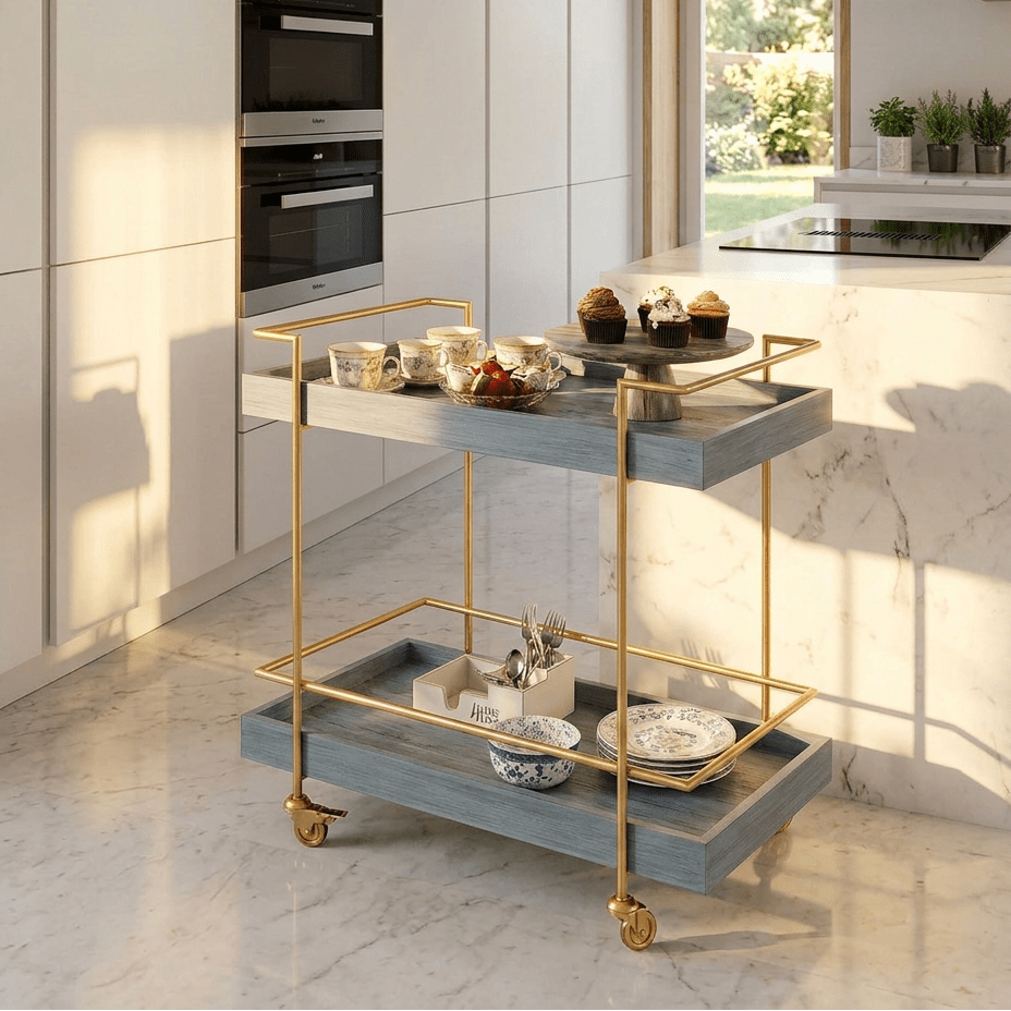 Trolley Table Grey with Gold - myhomestore.com.pk