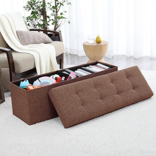 Tufted Linen Storage Ottoman Bench - myhomestore.com.pk