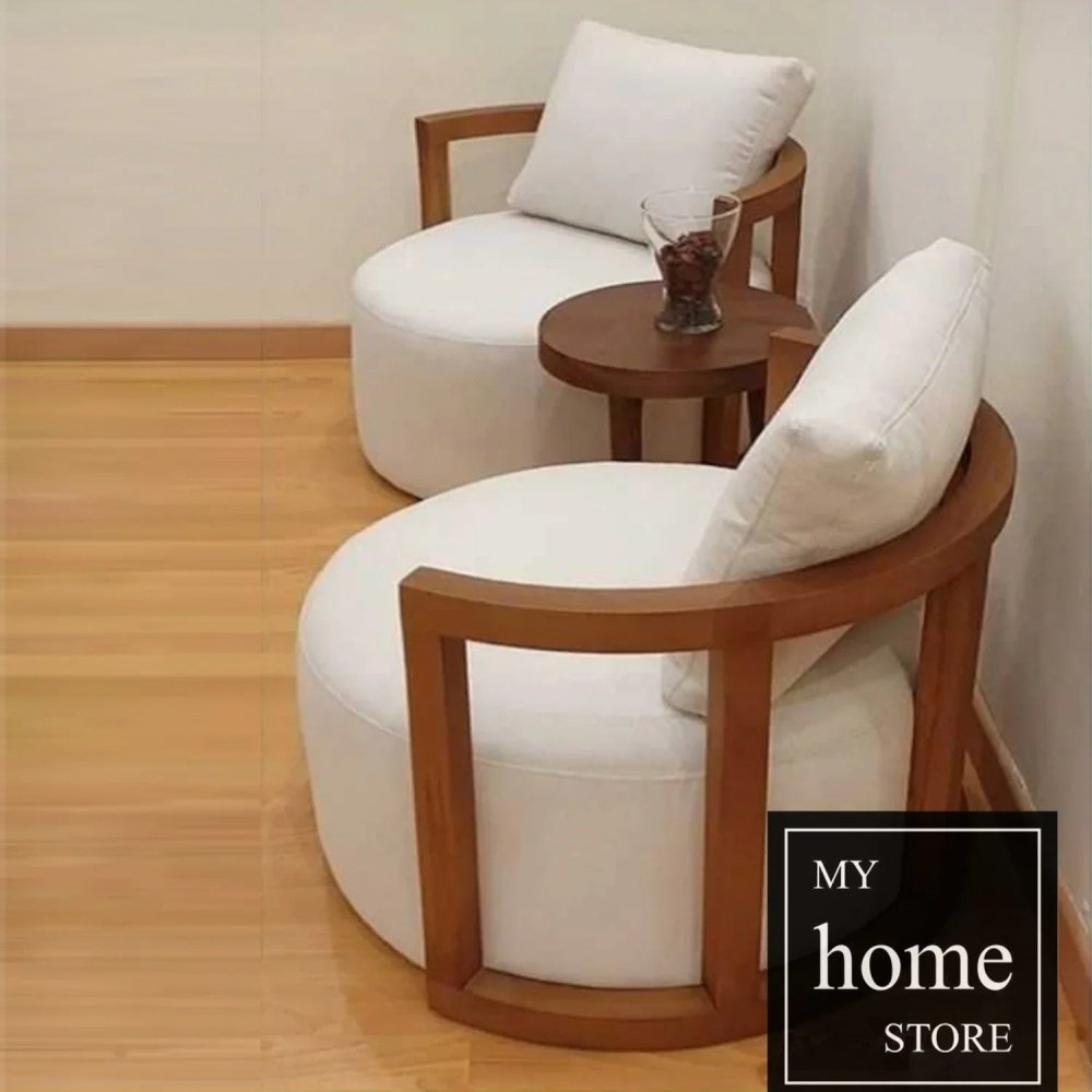 Upholstered Barrel Chair (Set of 2 Chairs and Center Table) - myhomestore.com.pk