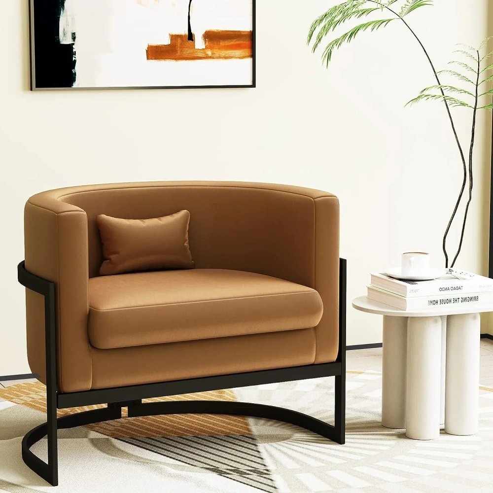 Upholstered Leather Barrel Living Room Accent Chair - myhomestore.com.pk