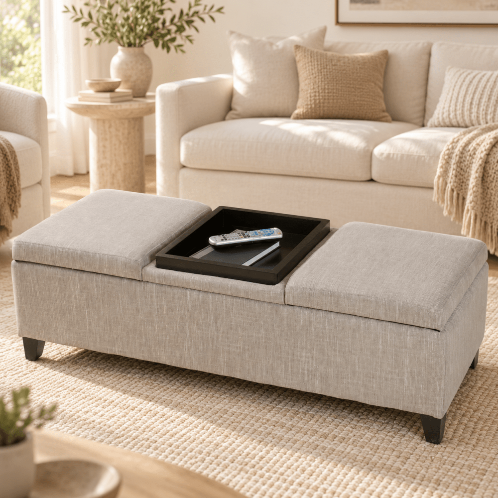 Upholstered Storage Bench with Tray - myhomestore.com.pk
