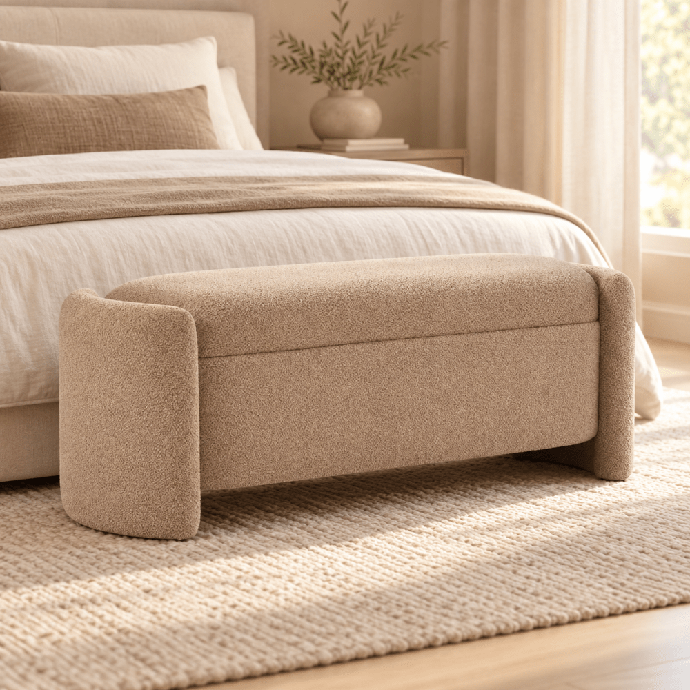 Upholstered teddy bench with storage space - myhomestore.com.pk