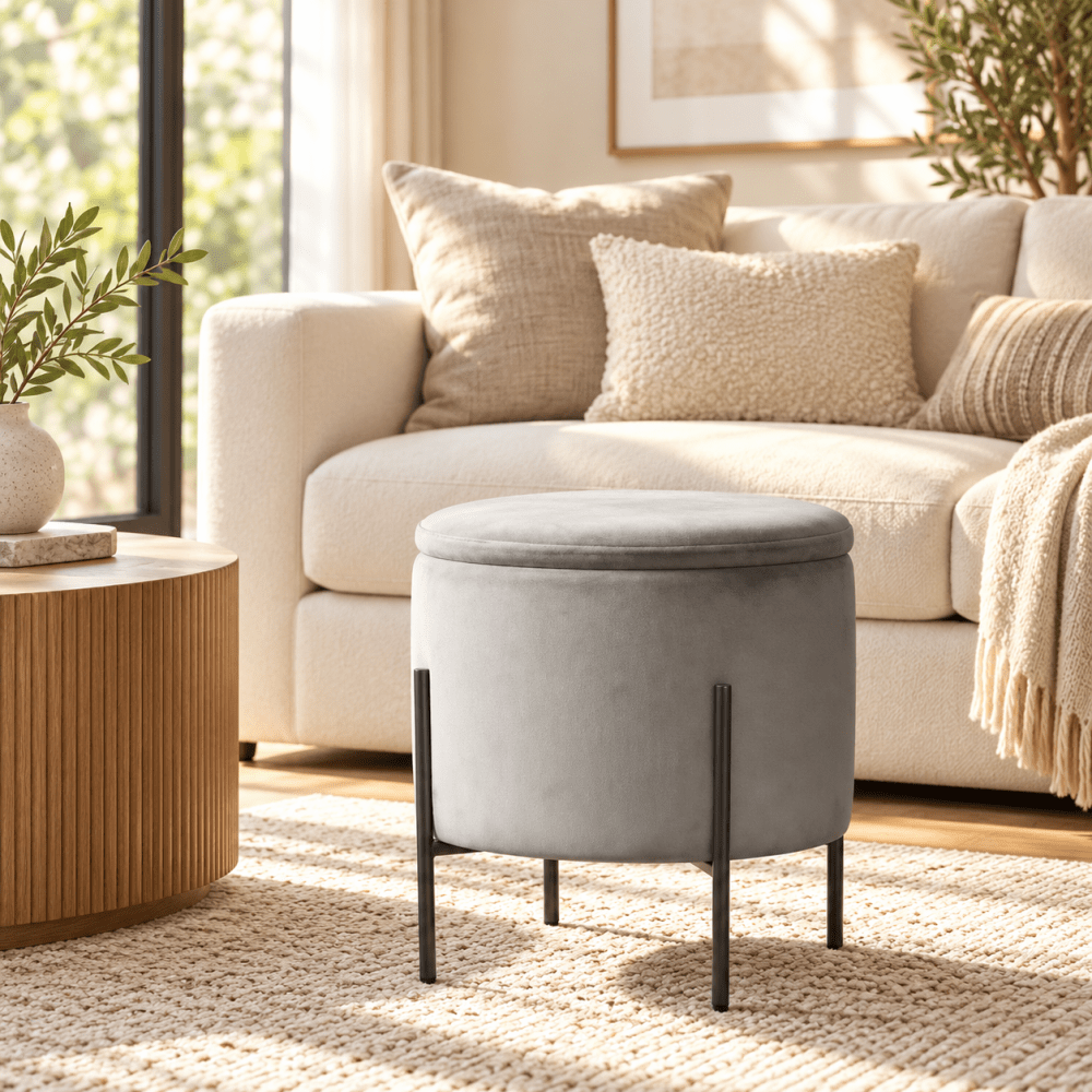 Velvet Round Storage Ottoman - myhomestore.com.pk