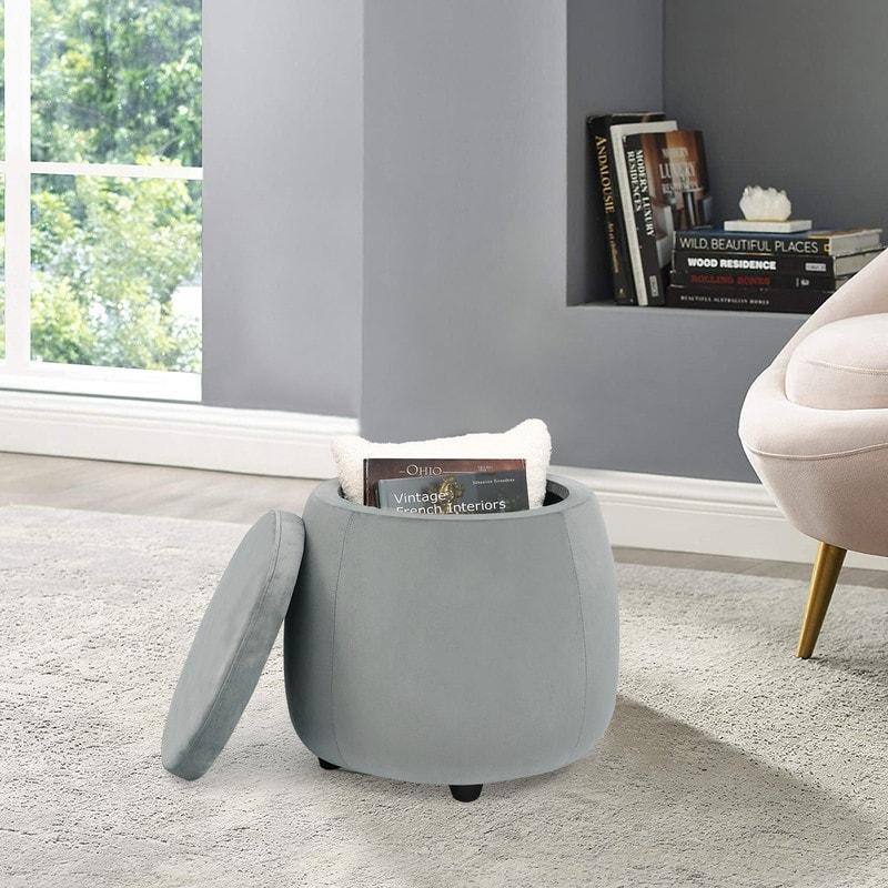 Velvet Round Storage Ottoman with Removable Lid, Footrest Stool - myhomestore.com.pk