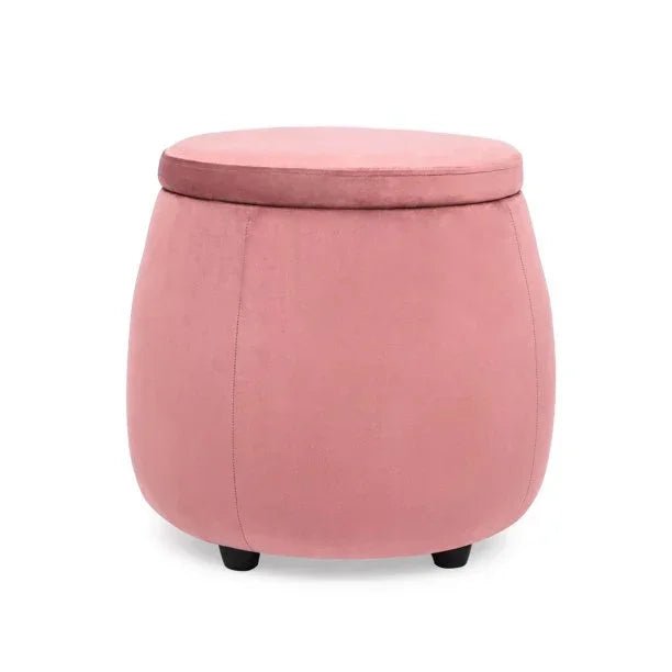 Velvet Round Storage Ottoman with Removable Lid, Footrest Stool - myhomestore.com.pk