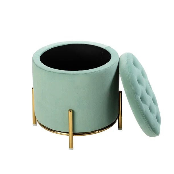 Velvet Round Storage Ottoman with Removable Lid, Gold Metal Legs - myhomestore.com.pk