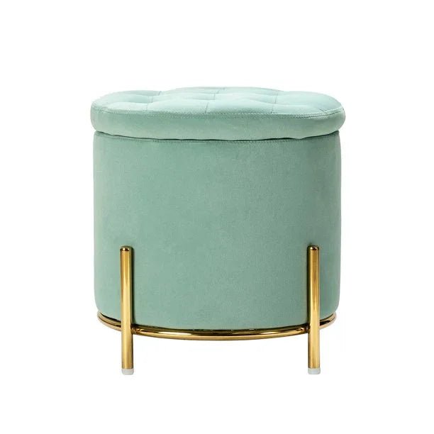 Velvet Round Storage Ottoman with Removable Lid, Gold Metal Legs - myhomestore.com.pk