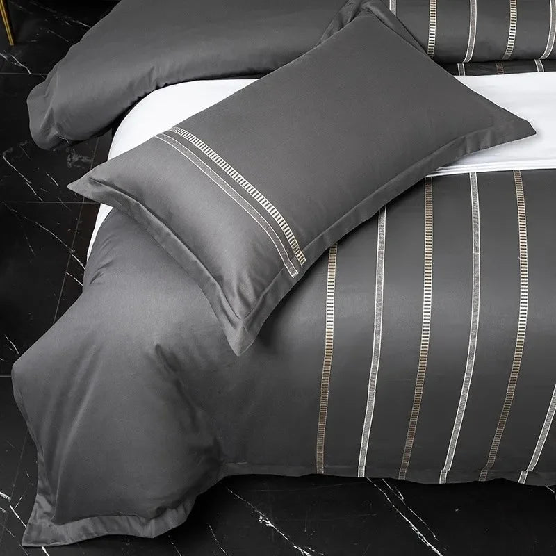 Vertical Ribbon & Lace Duvet Set - myhomestore.com.pk