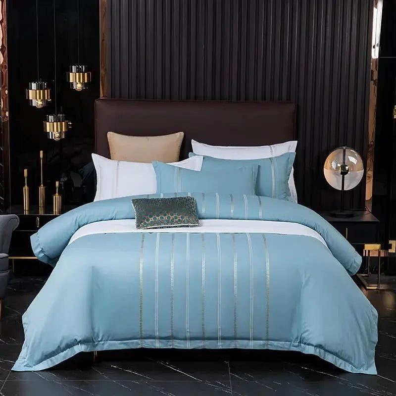 Vertical Ribbon & Lace Duvet Set - myhomestore.com.pk