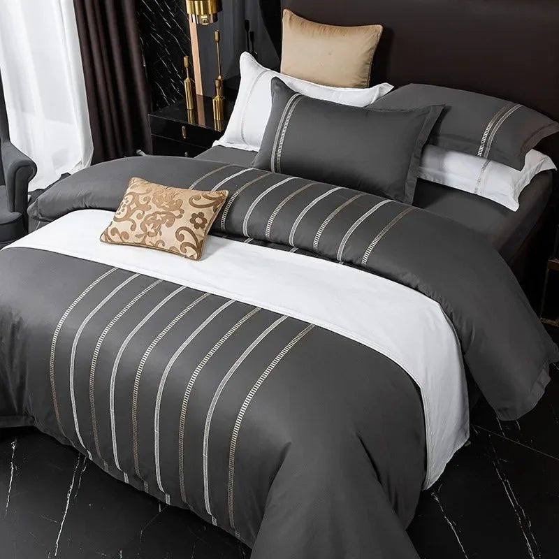 Vertical Ribbon & Lace Duvet Set - myhomestore.com.pk