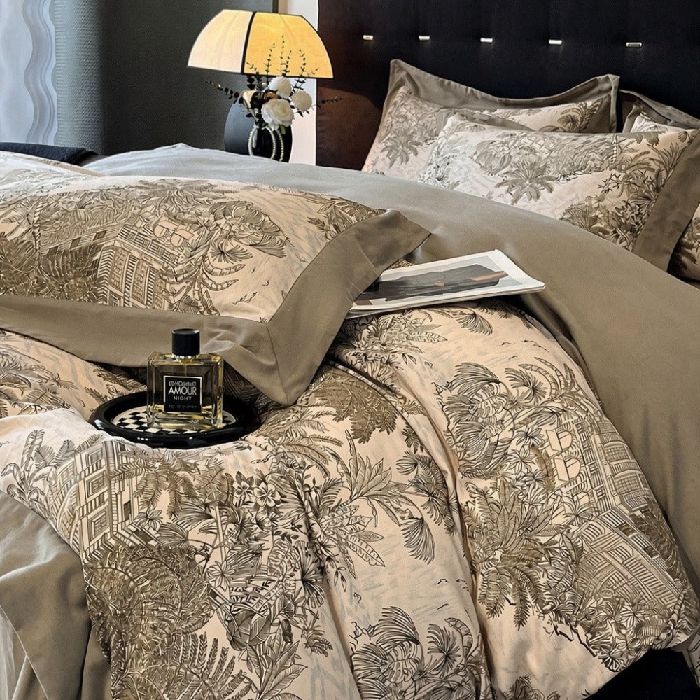 Vintage Oasis Landscape Duvet Set – Elegant Printed Luxury Bedding - myhomestore.com.pk