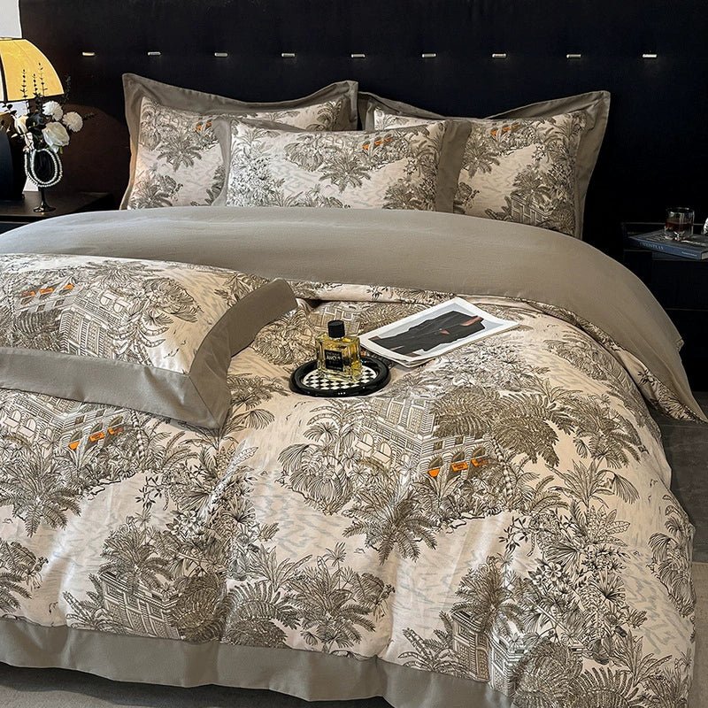 Vintage Oasis Landscape Duvet Set – Elegant Printed Luxury Bedding - myhomestore.com.pk
