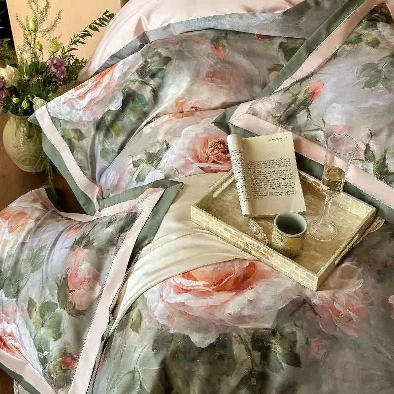 Vintage Rose Oil Printing Style Printed Duvet Set - myhomestore.com.pk