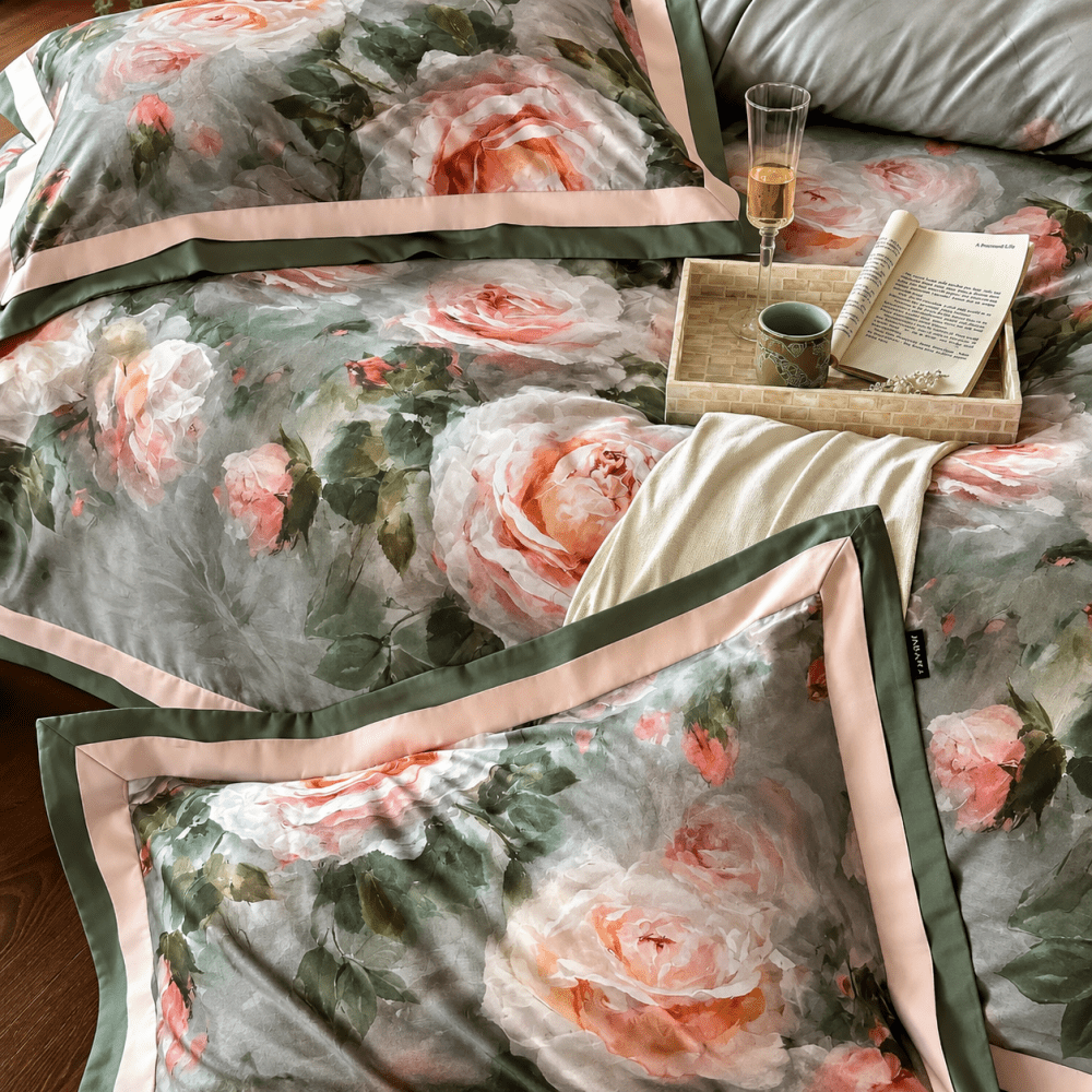 Vintage Rose Oil Printing Style Printed Duvet Set - myhomestore.com.pk