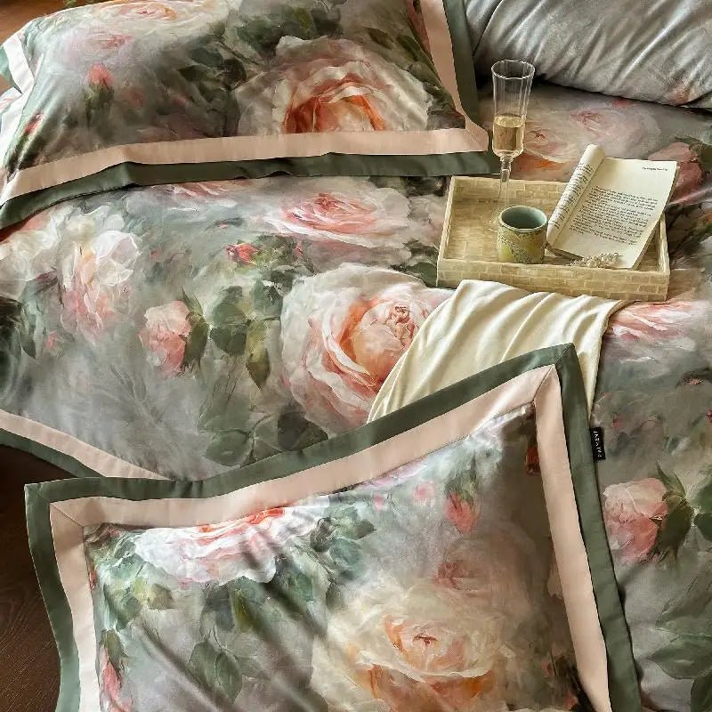 Vintage Rose Oil Printing Style Printed Duvet Set - myhomestore.com.pk