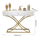 White Console Table with Drawer Entryway Table Contemporary for Hallway X Gold Base - myhomestore.com.pk