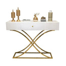 White Console Table with Drawer Entryway Table Contemporary for Hallway X Gold Base - myhomestore.com.pk
