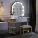 White Vanity Mirror with Lights and Table Set with Drawers, - myhomestore.com.pk