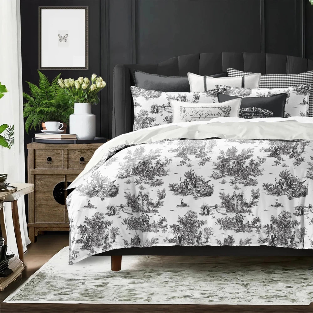 White with Black Printed Duvet Cover Set - myhomestore.com.pk