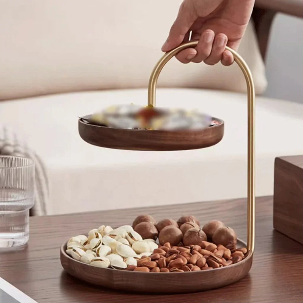 Wooden Round Double Layer Dessert Serving Tray – Elegant Tiered Display Stand - myhomestore.com.pk