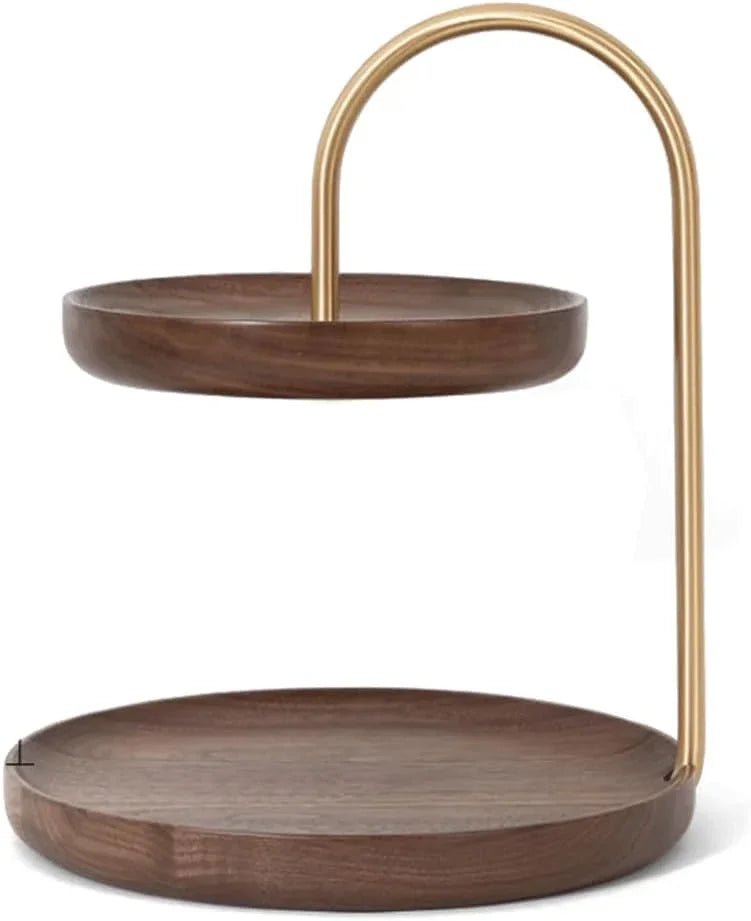 Wooden Round Double Layer Dessert Serving Tray – Elegant Tiered Display Stand - myhomestore.com.pk