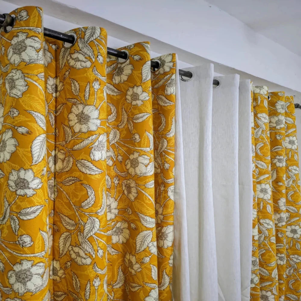 Yellow Mist Cotton Duck Window Curtains - myhomestore.com.pk