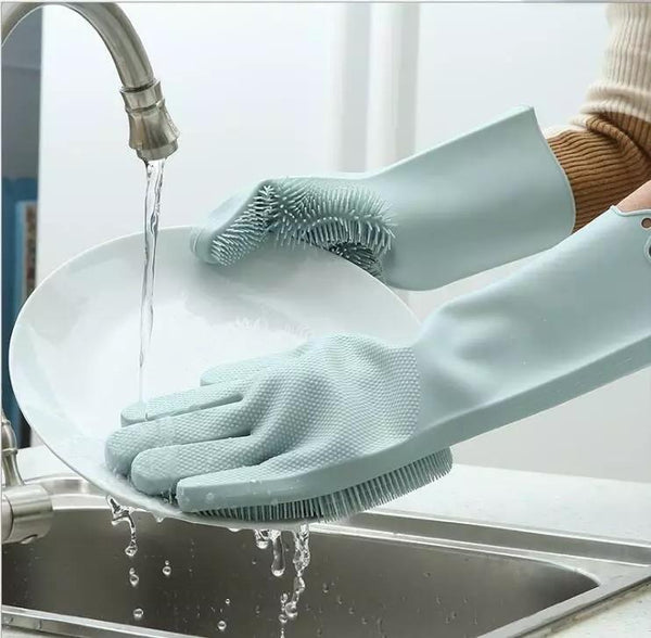 Silicone Dishwashing Scrubbing Clean Gloves Reusable Sponge Gloves with Scrubber for Washing Dishes Kitchen