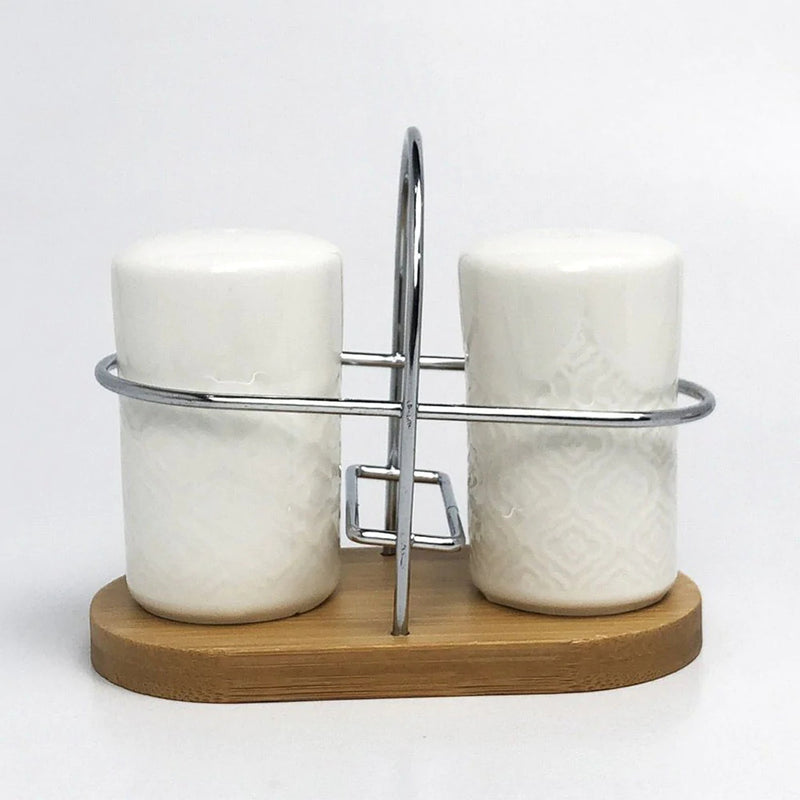 Imperial Ceramic Salt and Pepper Set With Bamboo Base