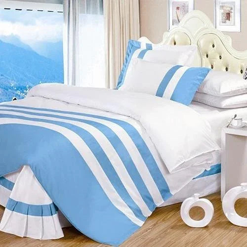 Sky Blue & Off white Stripe Duvet Set - myhomestore.com.pk