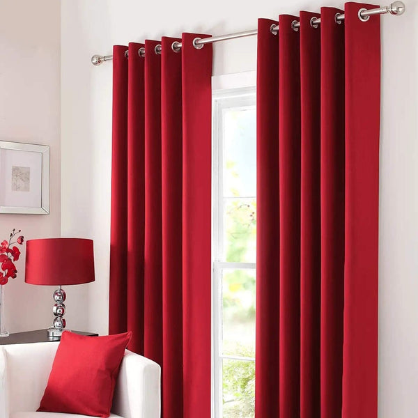 Plain Dyed Eyelet Curtains with linning - Red